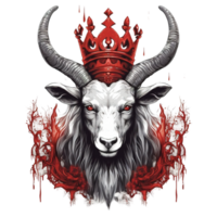 A crowned goat illustration featuring a striking red and white color scheme png