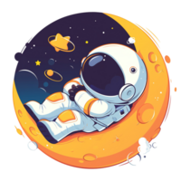 A relaxed astronaut is sleeping on a crescent moon in space png