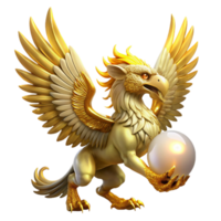 elegant contemporary A majestic griffin, wings spread wide against a fiery sunset, feathers tipped with gold, clutching a glowing orb in its talons, intricate Art Deco style premium png