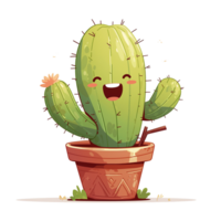 An animated cartoon cactus with a happy smiling expression and pot png