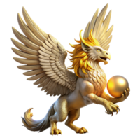 stunning abstract A majestic griffin, wings spread wide against a fiery sunset, feathers tipped with gold, clutching a glowing orb in its talons, intricate Art Deco style authentic png