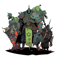 Group of armored figures with skulls and menacing aesthetics are standing png