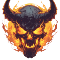 A demonic skull with horns and fiery glowing effects is shown png