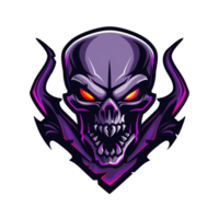A menacing purple skull with sharp teeth and glowing eyes png