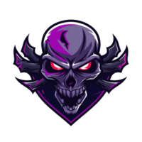 A menacing purple skull with glowing red eyes is displayed png