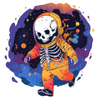An astronaut skeleton is exploring the vast colorful space area png
