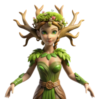 dramatic abstract An elegant dryad emerging from an ancient oak, her skin textured like bark, adorned with moss and flowering vines, soft, dappled sunlight exclusive png