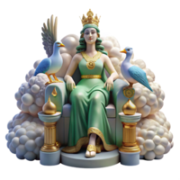 impressive minimalist A regal Hera, seated on a throne of clouds, surrounded by peacocks. Soft, ethereal lighting. Renaissance style original png