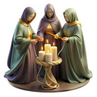 dramatic abstract The Fates weaving the threads of destiny, cloaked in shadows, their faces obscured, golden threads illuminated by a single, flickering candle, Baroque painting style exclusive png