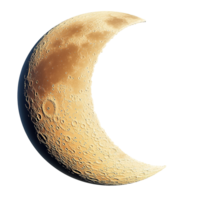 A detailed view of the textured crescent moon in space png