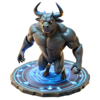 beautiful vintage A powerful minotaur, muscles rippling, trapped within a labyrinth of polished obsidian, lit by glowing runes, hyperrealistic style 4K png