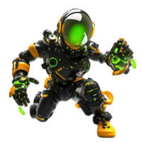A futuristic astronaut in a shiny black and yellow spacesuit png