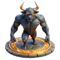 stunning rustic A powerful minotaur, muscles rippling, trapped within a labyrinth of polished obsidian, lit by glowing runes, hyperrealistic style 4K png