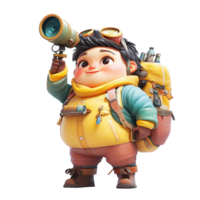 Animated Adventurer Holds Telescope While Exploring With Backpack png
