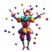 A colorful clown is joyfully juggling multiple balls in the air png