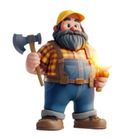 A friendly cartoon character holding an axe and smiling at the viewer png