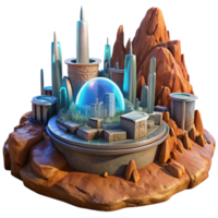 serene creative A futuristic desert city built into sandstone cliffs, illuminated by the harsh sunlight and glowing holographic signage, in a sci-fi, cinematic style genuine png