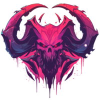A stylized illustration of a demonic skull with horns in a heart shape png