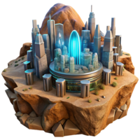 serene modern A futuristic desert city built into sandstone cliffs, illuminated by the harsh sunlight and glowing holographic signage, in a sci-fi, cinematic style original png