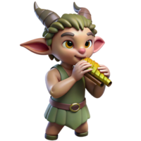 beautiful modern A mischievous satyr playing a pan flute in a sun-drenched forest glade, rendered in a whimsical, storybook style detailed png