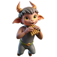 extraordinary traditional A mischievous satyr playing a pan flute in a sun-drenched forest glade, rendered in a whimsical, storybook style genuine png