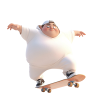 Animated character performing a trick with his skateboard and smiling png