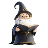 A cartoon wizard with a hat reading from an open book png