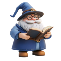 A cartoon wizard is holding and reading an open spellbook png