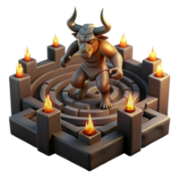wonderful rustic A fierce minotaur trapped within a labyrinthine maze, lit by flickering torches, rendered in a dark, chiaroscuro style genuine png