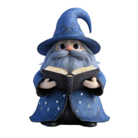 A whimsical cartoon wizard with a beard and a large open book png