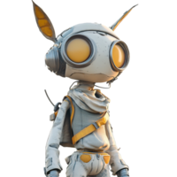 A digitally rendered robot character with large eyes and antennas png