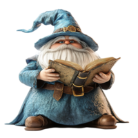 A wise wizard with a long beard reading from an old book png