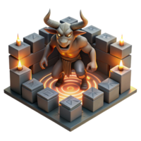 dramatic minimalist A fierce minotaur trapped within a labyrinthine maze, lit by flickering torches, rendered in a dark, chiaroscuro style genuine png