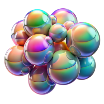 elegant vintage A cluster of floating, iridescent bubbles reflecting the surrounding environment, illuminated by a rainbow of colors, in a whimsical, playful style genuine png