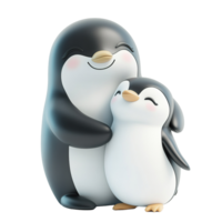 Two animated penguins are embracing with cheerful smiling expressions png