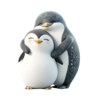 Two adorable penguin characters embracing each other with happy expressions png