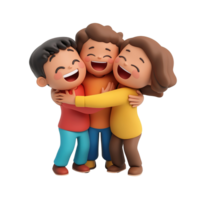Three cartoon figures joyfully hugging in a display of togetherness png