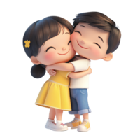 Two cartoon characters are embracing with smiling faces in an illustration png