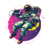 An astronaut floating in space holds a device and looks forward png