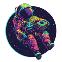 A colorful astronaut floats holding a rectangular device in space png