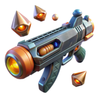 serene artistic A futuristic weapon with pulsating energy cores and intricate engravings, floating in zero gravity. Dramatic lighting, realistic style 4K png