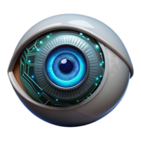impressive creative A close-up of a cyborg's eye, with intricate circuitry and glowing iris. Dramatic lighting, cyberpunk style detailed png