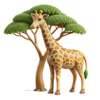 extraordinary abstract A gentle giraffe reaching for leaves in a tall acacia tree, illuminated by the soft light of a cloudy day, in a naturalistic, illustrative style premium png