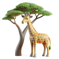 stunning minimalist A gentle giraffe reaching for leaves in a tall acacia tree, illuminated by the soft light of a cloudy day, in a naturalistic, illustrative style high resolution png