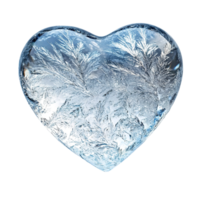 A transparent heart shaped ice block with intricate crystalline patterns png