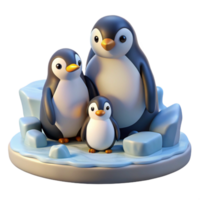 dramatic creative A family of penguins huddled together on an icy floe, under the dim light of a polar winter, in a documentary photography style 4K png