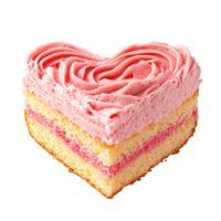 A layered cake with frosting shaped into a heart is present png