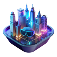 magnífico artístico uma futurista paisagem urbana às noite, visto através a lente do aumentado realidade copos, dados sobreposições e holográfico projeções visível, iluminado de néon luzes Prêmio png