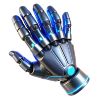 beautiful minimalist A futuristic prosthetic arm with sleek, metallic lines and glowing blue accents, flexing its fingers, rendered in a hyperrealistic style detailed png