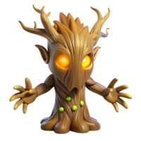 magnificent rustic A powerful, ancient tree spirit with glowing eyes and bark made of intertwined roots, emanating a warm, golden light. Greg Rutkowski style 4K png